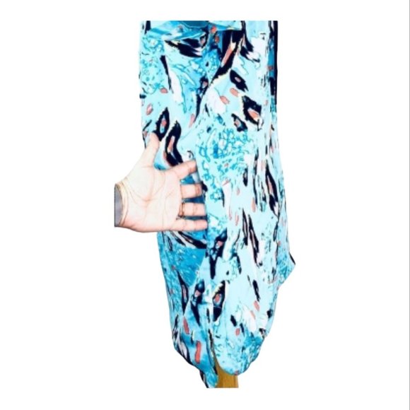 Rebecca Minkoff Shirt Dress 100% Silk Mojabe Blue Shift Lace-Up Scoop Neck Sz L - Picture 7 of 8